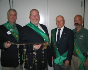 Dan Fitzgerald, Kevin Powers, Tom McBride, and Billie Whelan with the shillelagh